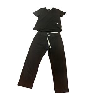 EUC Figs Scrub set black with gray drawstring, technical collection scrubs nurse